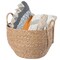 Decorative Round Wicker Woven Rope Storage Blanket Basket with Braided Handles